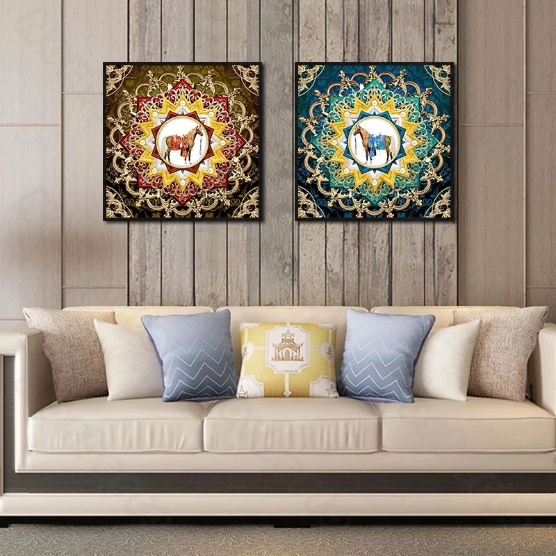 

European Style Canvas Painting Posters Antique Decoration with Exquisite and Intricate Pattern with Horses for Home Rooms Decora