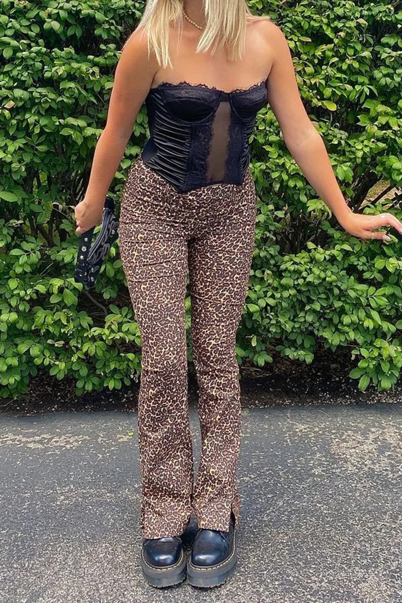 

Sexy leopard print tights leggings street exercise fitness sports pants ladies slim tights jumpsuit