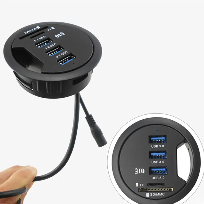 

Black EU Plug 2.5Inch Grommet Hole In-Desk Mounting 3 Ports USB 3.0 Hub Adapter For Laptop PC Computer Tablet Accessories