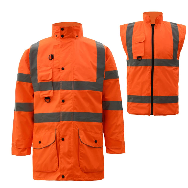 Winter Zipper High Visibility Waterproof Bomber Jacket With Detachable Liner Safety Workwear Clothing Reflective Working Clothes |