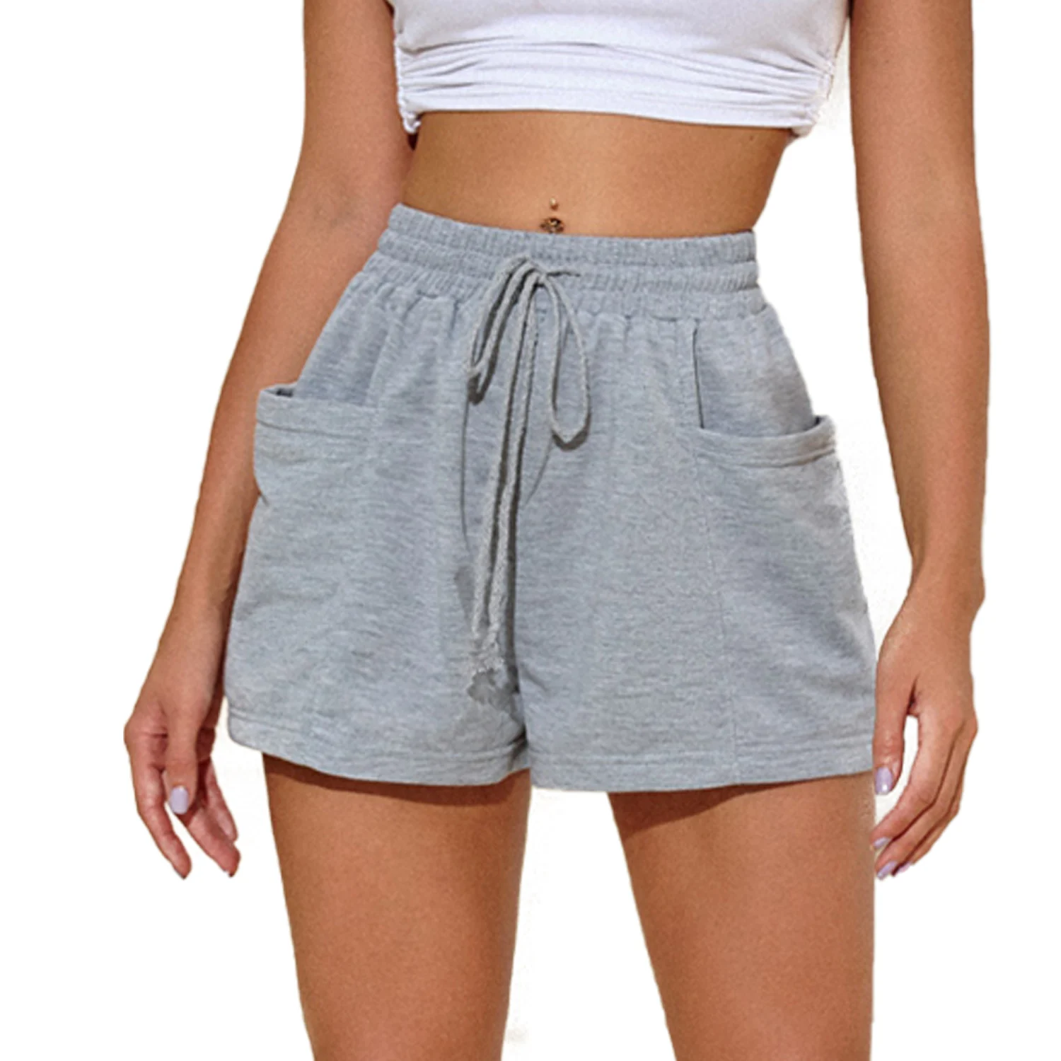 

Women's high-waisted knit stretch drawstring casual shorts