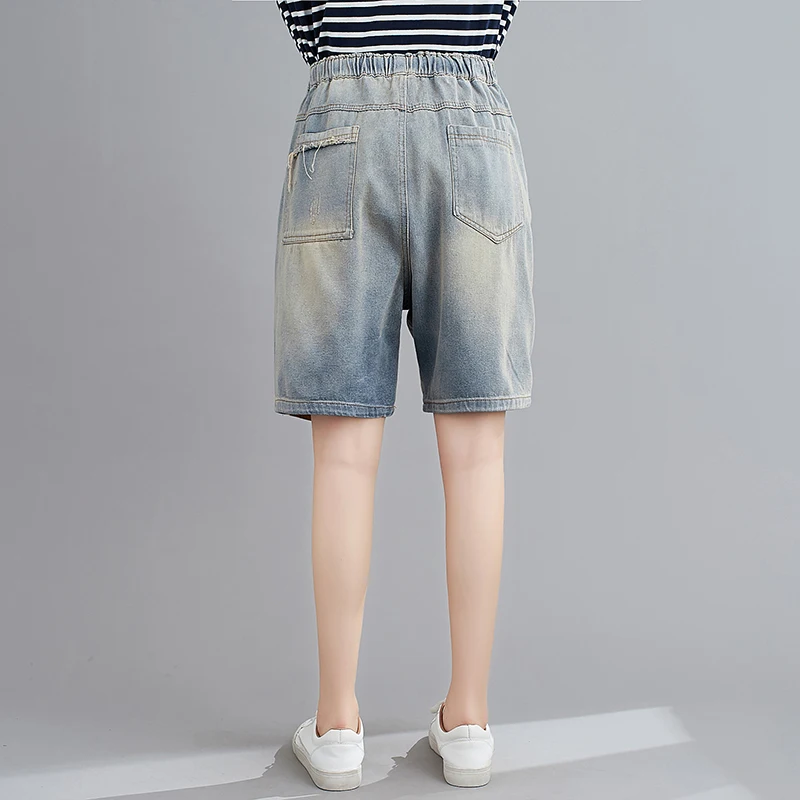 

Korean Fashion Denim Shorts Women Patchwork Ripped Baggy Denim Jeans Short Femme Plus Size High Waist Loose Wide Leg Short Pants