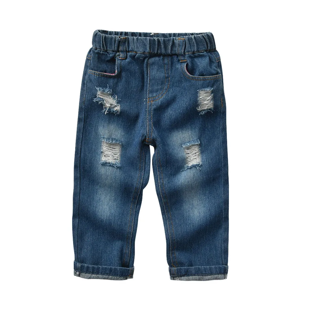 Детские модные однотонные джинсы для маленьких девочек и мальчиков длинные