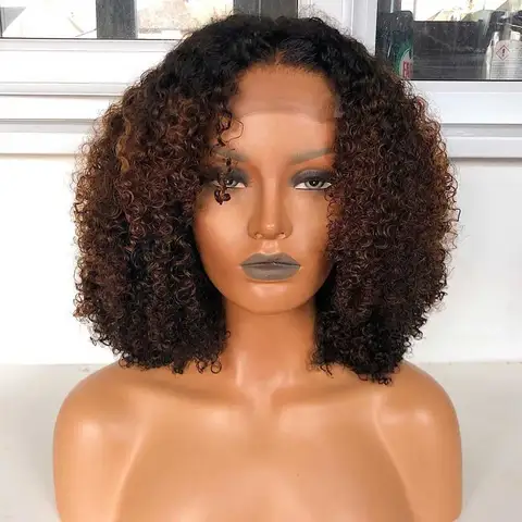 Короткие вьющиеся передние парики на сетке омбре 1B/30 для женщин - изображение