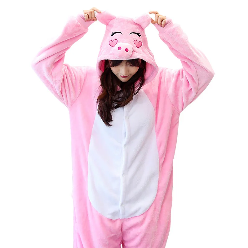

Kigurumi Pajama Pig Adult Animal Cartoon Hooded Onesie Women Men Couple 2019 Winter Pajamas Suit Sleepwear Flannel Pijamas