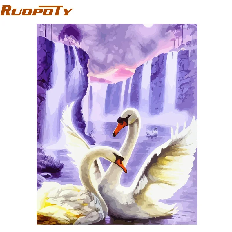 RUOPOTY рамка Лебедь животные Сделай Сам картина по номерам настенная художественная картина акриловая Картина на холсте для свадебного украшения Прямая поставка