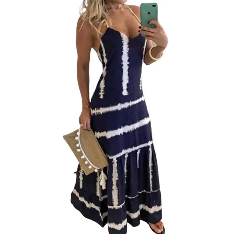 Новинка 2020 женское повседневное свободное вечернее платье на бретелях летнее