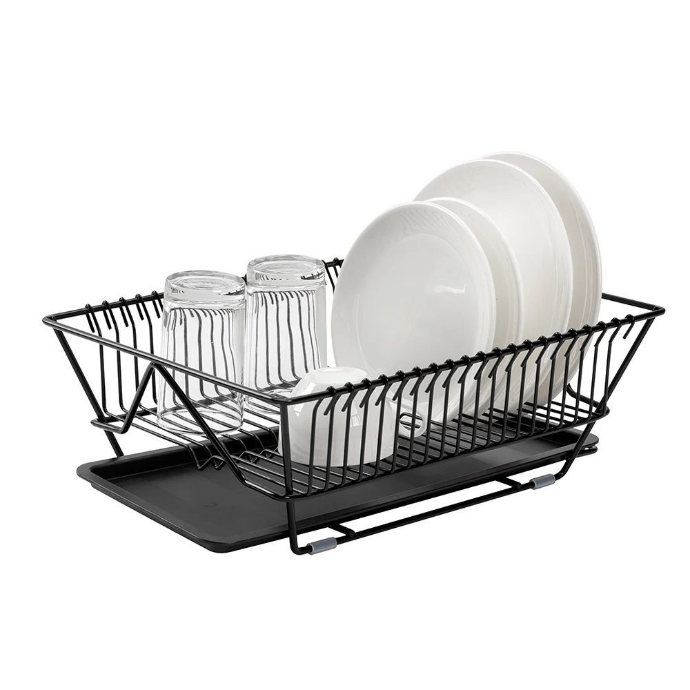 

Dish Drying Rack with Drainboard Drainer Kitchen Light Duty Countertop Utensil Organizer Storage for Home Black White 1-Tier