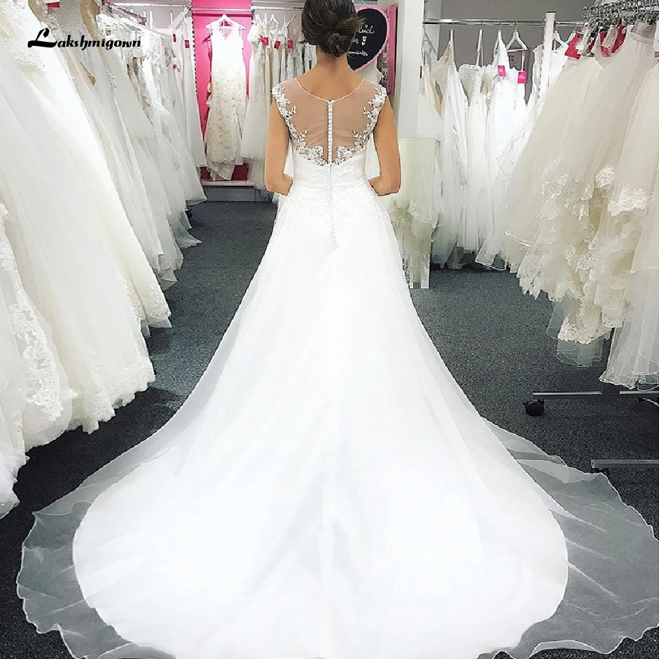 Белое Тюлевое свадебное платье принцессы Пляжная прозрачная иллюзионная