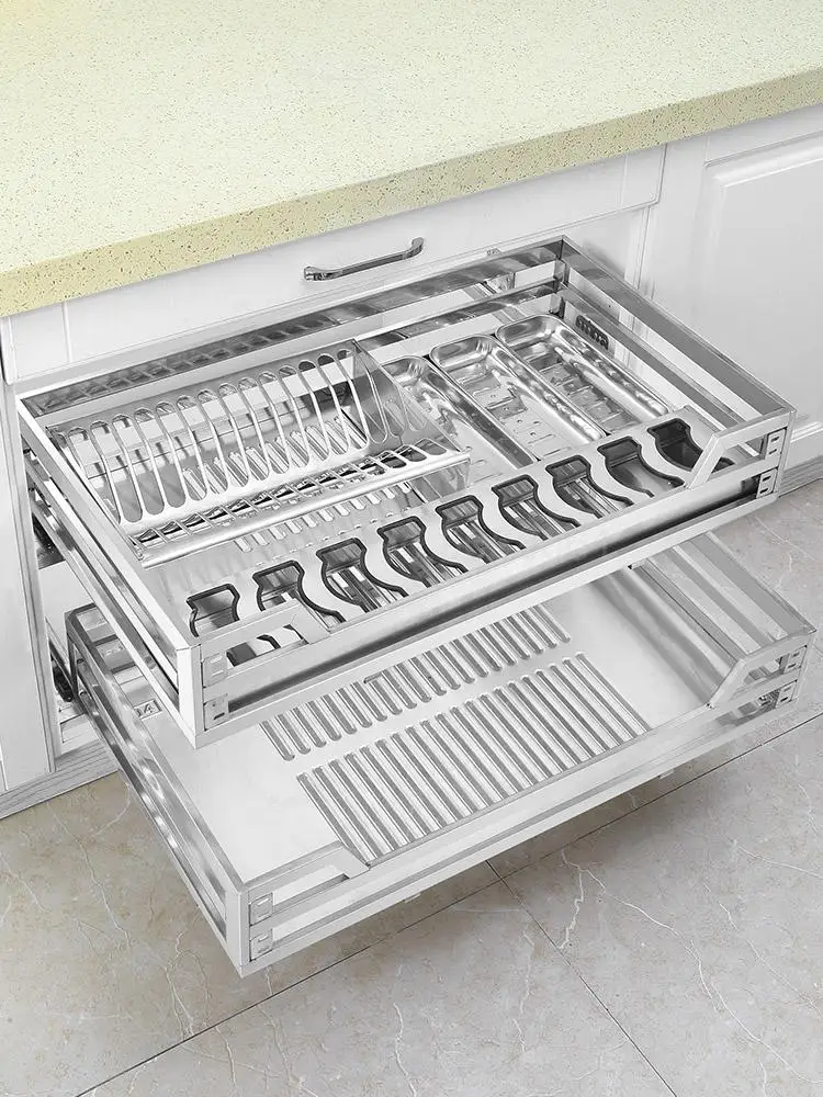 Вытяжная корзина кухонный шкаф из нержавеющей стали 304 двойной буферный ящик