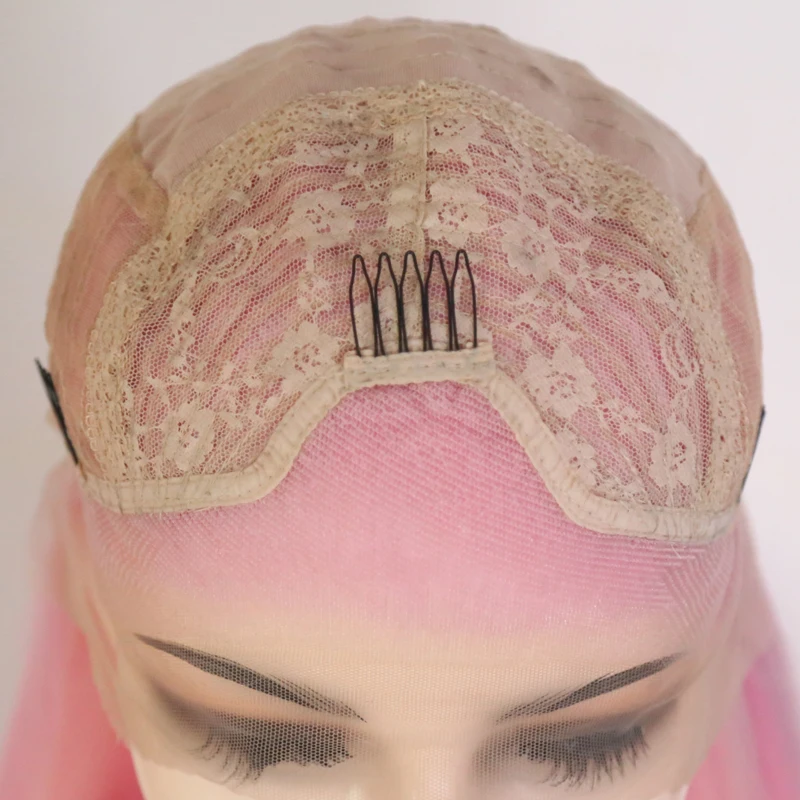 

RONGDUOYI Long High Temperature Fiber Lace Wigs for Black Women Synthetic Lace Front Wig Natural Wave Wigs Pink Hair Cosplay Wig