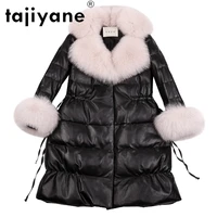 genuine sheepskin jackets women white duck down coats female real fox fur collar parkas womens long coat casaco tn831