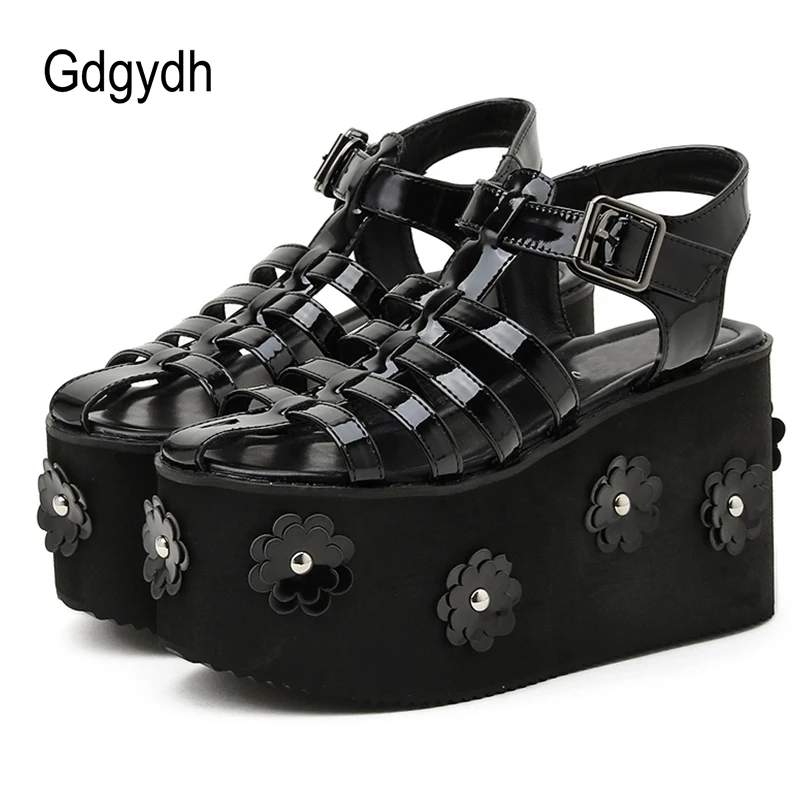 

Gdgydh Fashion Flower Roman Style Women Sandals Platform Wedges Gladiator Heels For Girls Thick Sole Comfy Walking Gothic Style