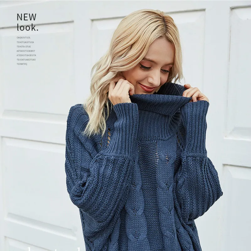 

2020 autumn and winter new twisted pullover sweater bat sleeve loose women's clothing turtle neck women