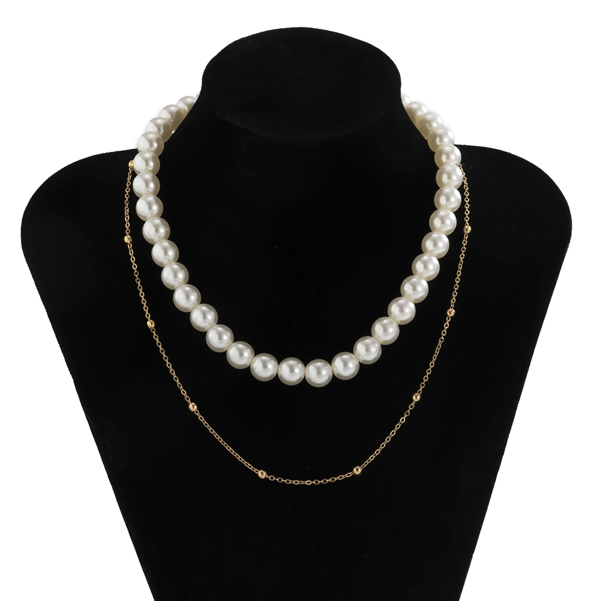 

IngeSight.Z 2Pcs/Set Big Imitation Pearl Choker Necklace Collar Multi Layered Bead Chain Clavicle Necklaces Female Girls Jewelry