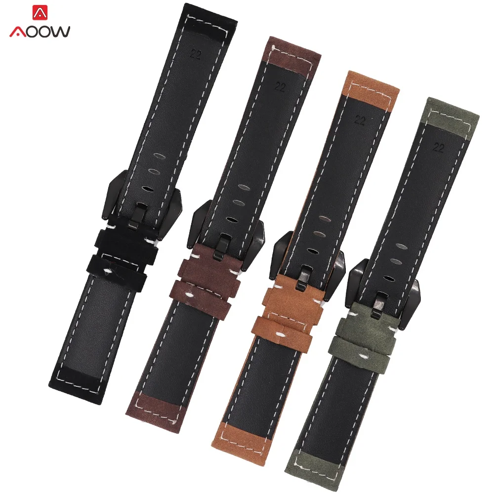 Кожаный ремешок AOOW для мужских и женских часов матовый черный серебристый