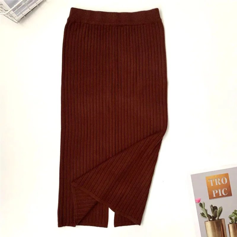 Осенне зимняя трикотажная Женская юбка 2020 Новая повседневная миди с высокой
