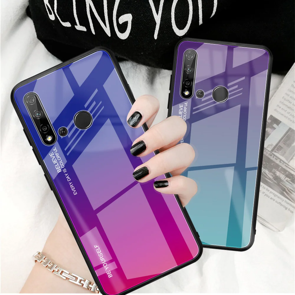 Gradient Tempered Glass Back Case For Huawei Nova 5 5i Pro Honor 9X 20 10i 20i P20 Lite Y9 Prime 2019 Mate 30 Cover |
