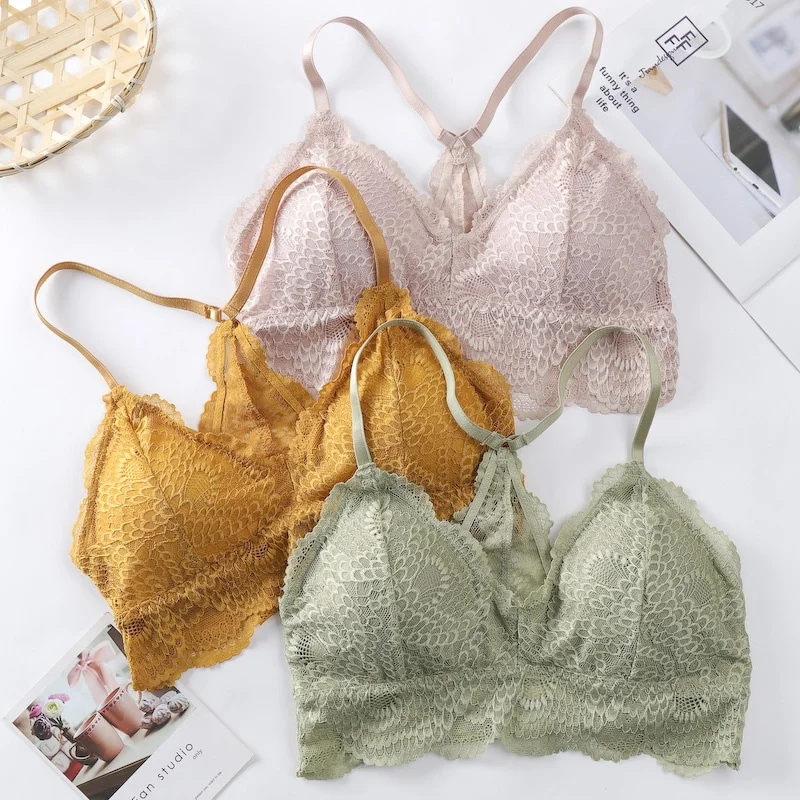 Женский кружевной бюстгальтер без косточек Привлекательный с треугольной
