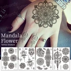 Временные тату-наклейки мандала, ювелирные изделия, черные татуировки, кружевные узоры из хны, цветы лотоса, mehndi, наклейки для ручных временных татуировок