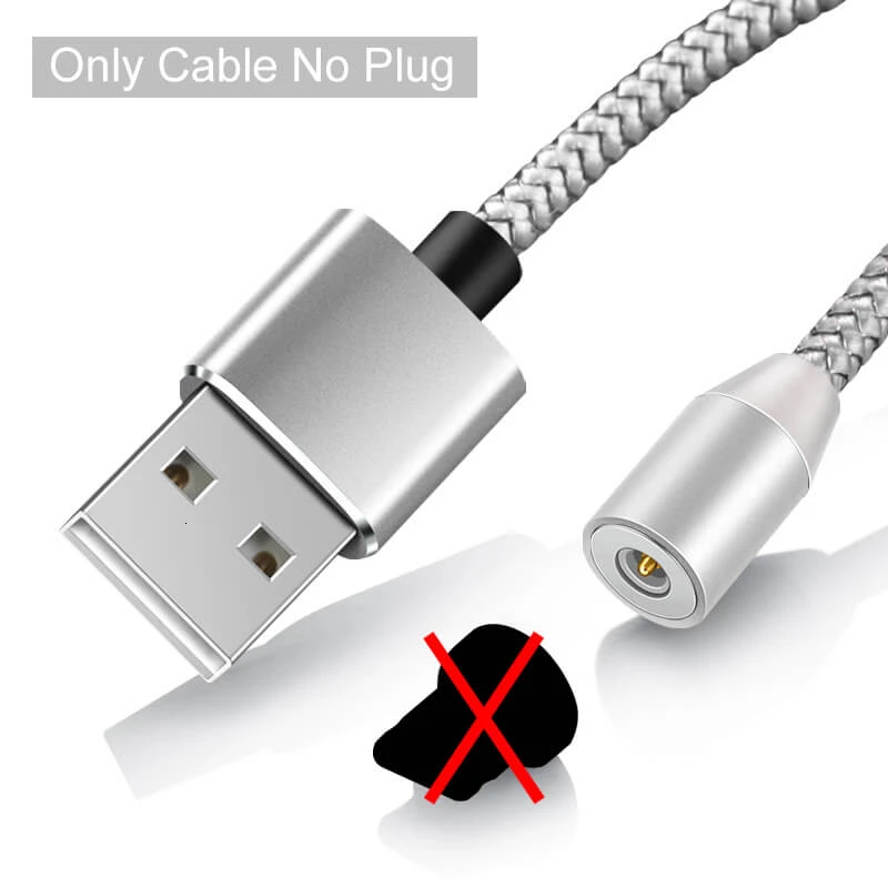 Silver Cable No Plug Elough Магнитный зарядный Micro USB кабель зарядное устройство для iPhone Xiaomi Мобильный телефон Магнит USB зарядное устройство Тип C кабель Шнур El360 - Цвет: Silver Cable No Plug
