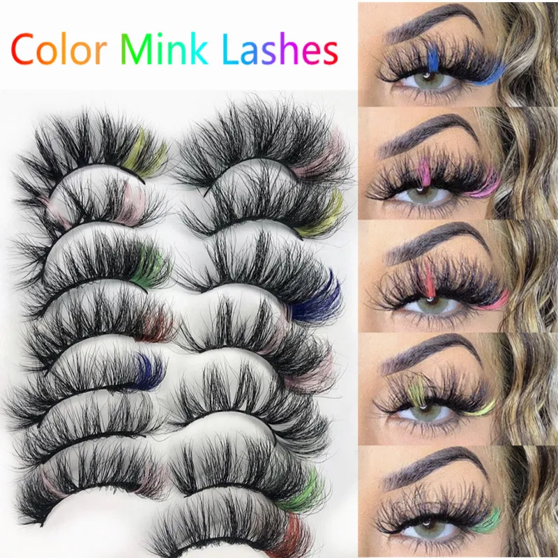 

New 25mm color false eyelash Fluffy Lashes Dramatic Messy Long Makeup Wholesale 3d 5d 100% Cruelty Free Mink Lashes mix ombre