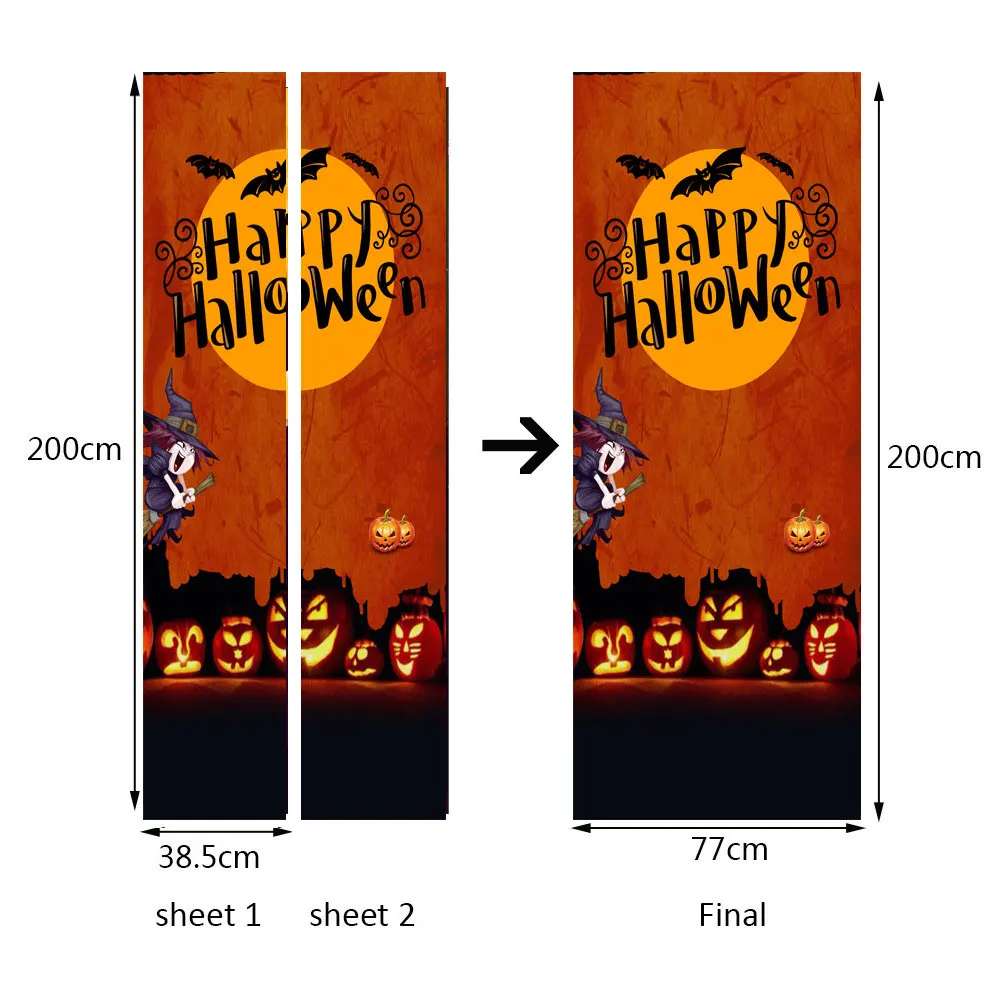 

2Pcs/Set 3D Door Wallpaper Murals Wall Stickers Halloween Self-Adhesive Vinyl Removable Art Door Decals DIY Home Decor