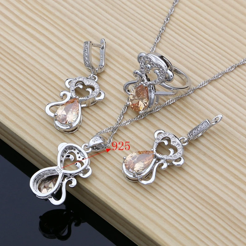 Monkey 925 Silver Bridal Jewelry Champagne Zircon Jewelry Sets For Women Earrings Sets Birthday Gifts
