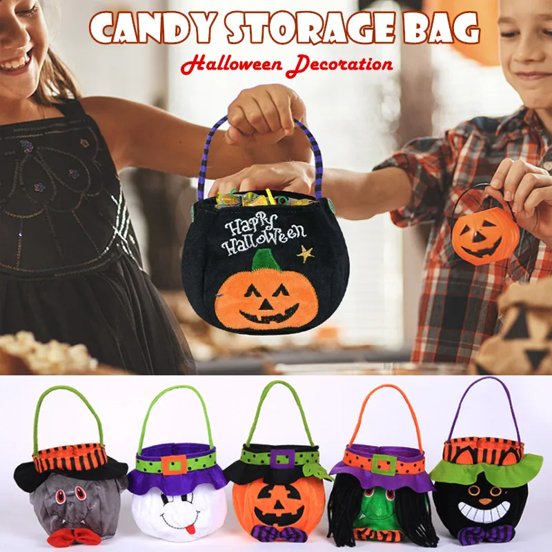 

1PC Halloween Candy Storage Pouch Bucket Portable Gift Basket Loot Party Kids Pumpkin Trick or Treat Tote Candy Bag Decoration