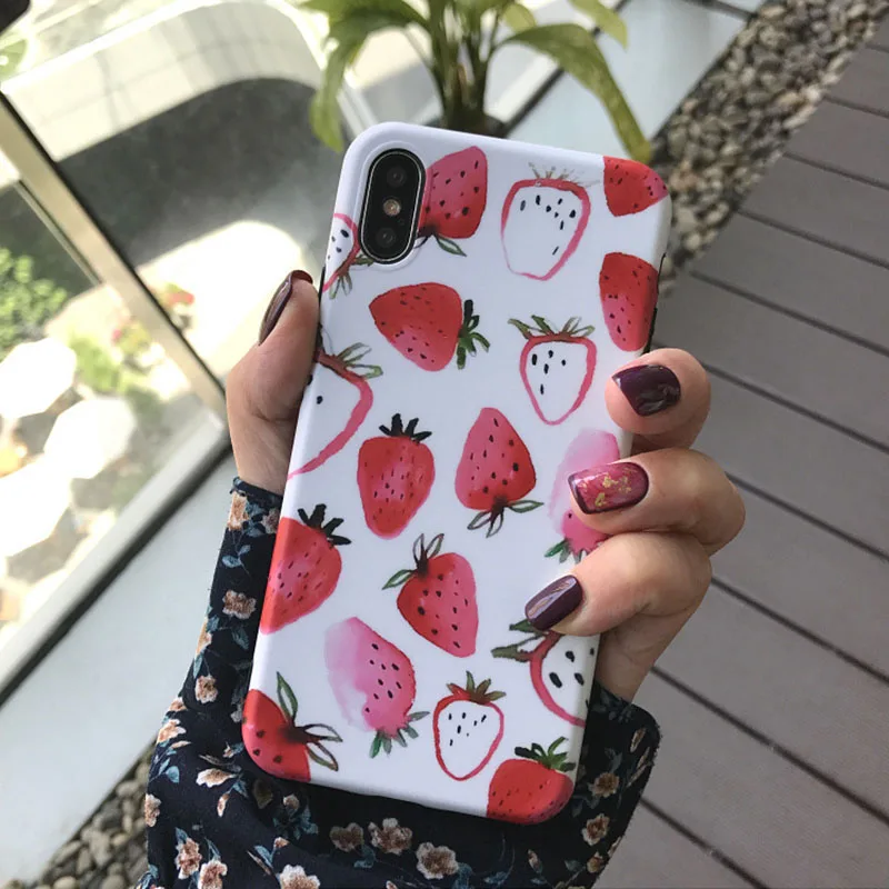 Simple Strawberry Pattern Phone Case for iPhone 6 6s 7 8 Plus X Xs XR Max TPU Soft Back Cover |