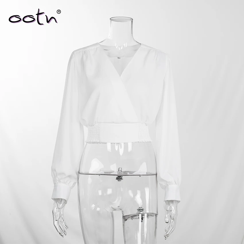 Белый Повседневный с рукавом-фонариком укороченный топ Женская блузка длинным