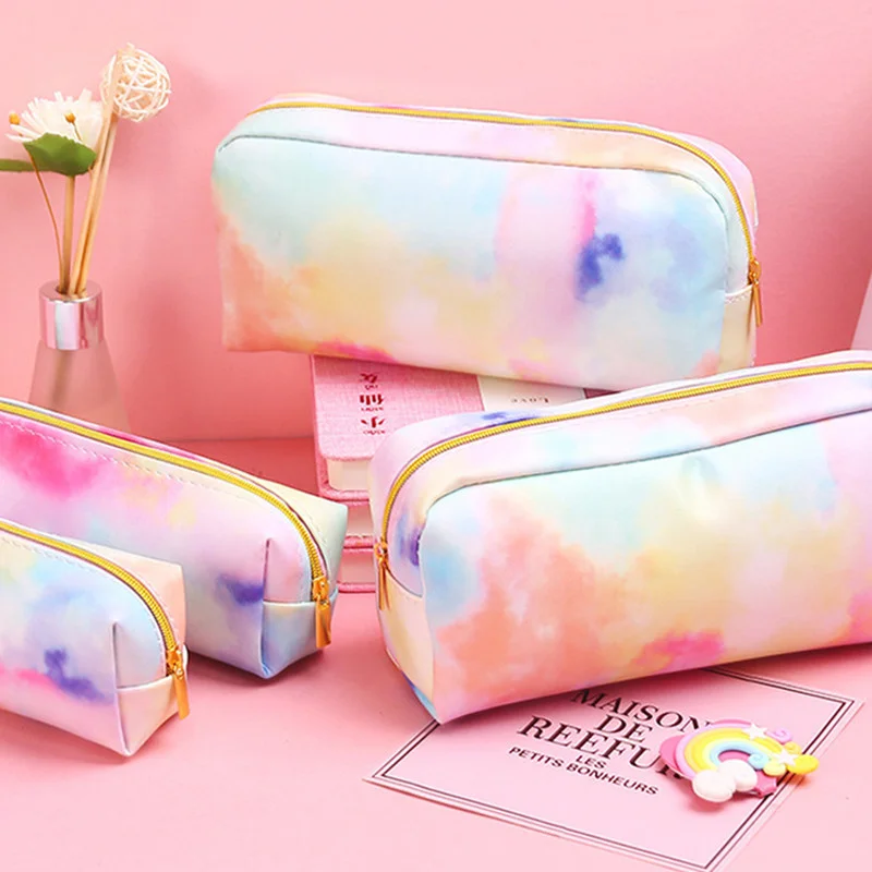 

Creativity Rainbow Colors Pencil Case Kawaii Large Capacity PU Pen Box Bag Stationery Pencilcase School Supplies Student