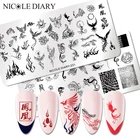 Трафареты NICOLE DIARY для стемпинга ногтей с изображением змеиных листьев, дракона, шаблон для переноса изображений трафаретов с цветочным принтом, для самостоятельного дизайна ногтей