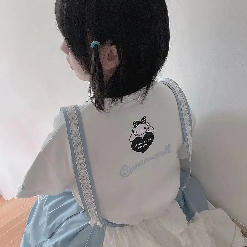 

Harajuku Kawaii Woman Tshirts Cinnamon Graphic Tee Lolita Japanese Style Tops Summer Women Clothing Cute Ruffles T Shirts