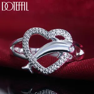 Кольцо DOTEFFIL из стерлингового серебра 925 пробы в форме сердца с дельфином из циркония класса ААА для женщин, Модная бижутерия для свадебной вечеринки, подарок, очаровательные ювелирные изделия