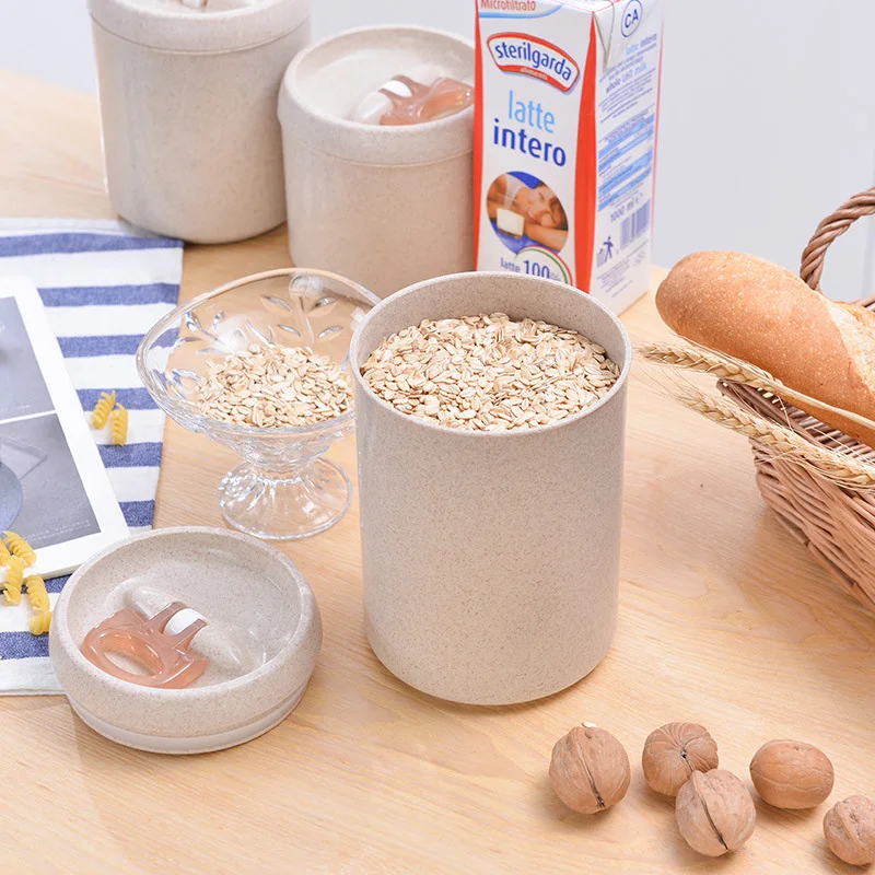 Storage Box Wheat Straw Covered Plastic Sealed Tank Kitchen Tools Multi-Function Grain | Дом и сад