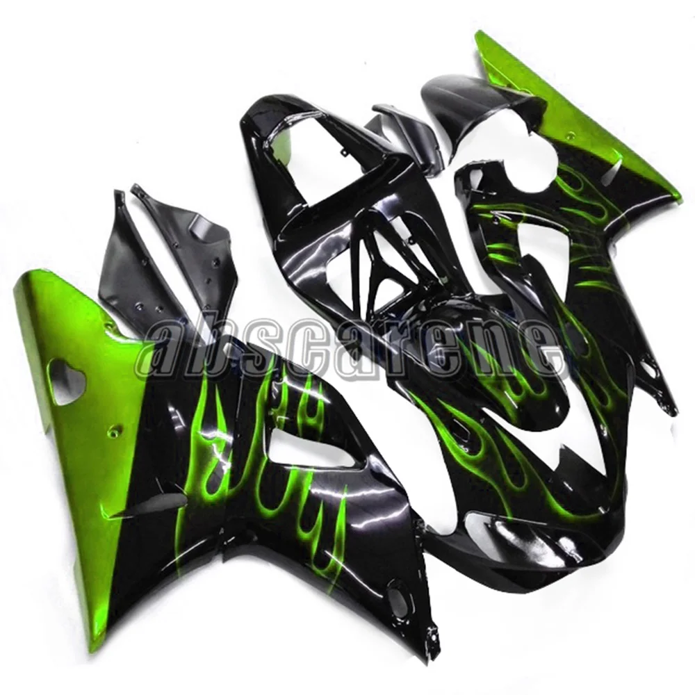 ABS Plastic R1 2001 Full Fairing Kit For Yamaha YZF1000 2000 YZF 00 01 Injection Bodywork Black With Green Flames | Автомобили и