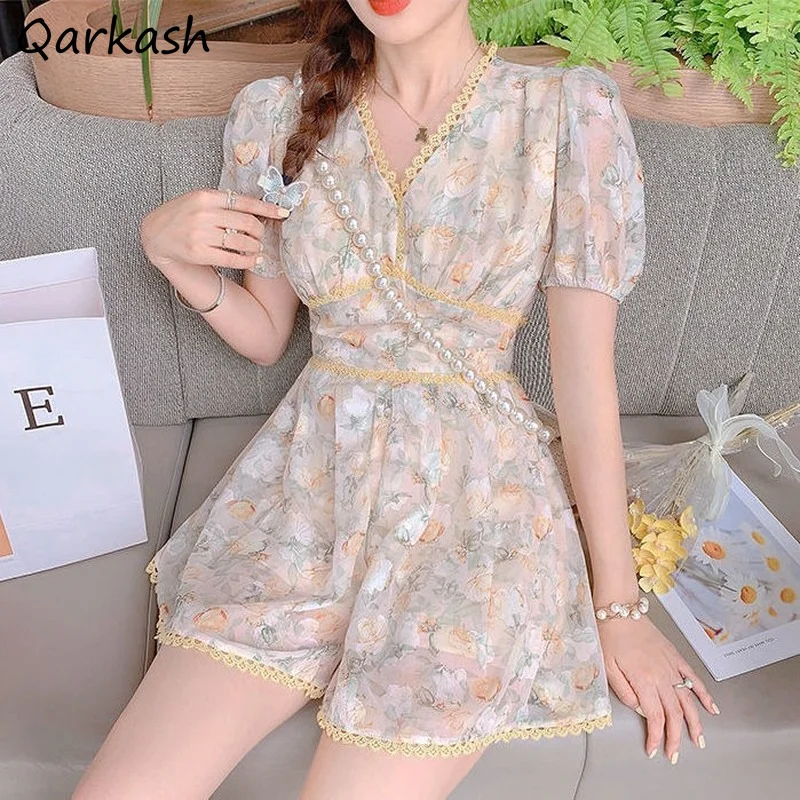 

Женский кружевной комбинезон, универсальный Летний комбинезон составного кроя с широкими штанинами, элегантный дизайн в Корейском стиле