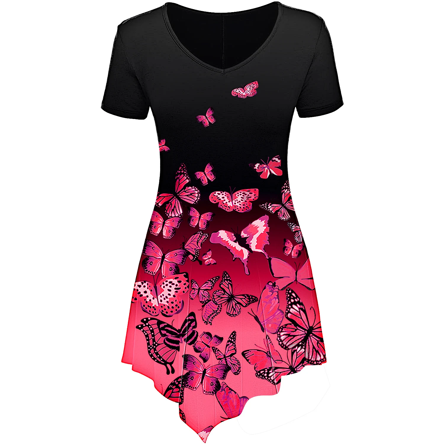 

Women's T Shirt Elegant Temperament Irregular Hem Butterfly Printing Short Sleeve Tees Street Plus Size Ladies Tshirt Harajuku