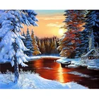 Картина по номерам на холсте Снежный лес, река, закат, 40x50 см