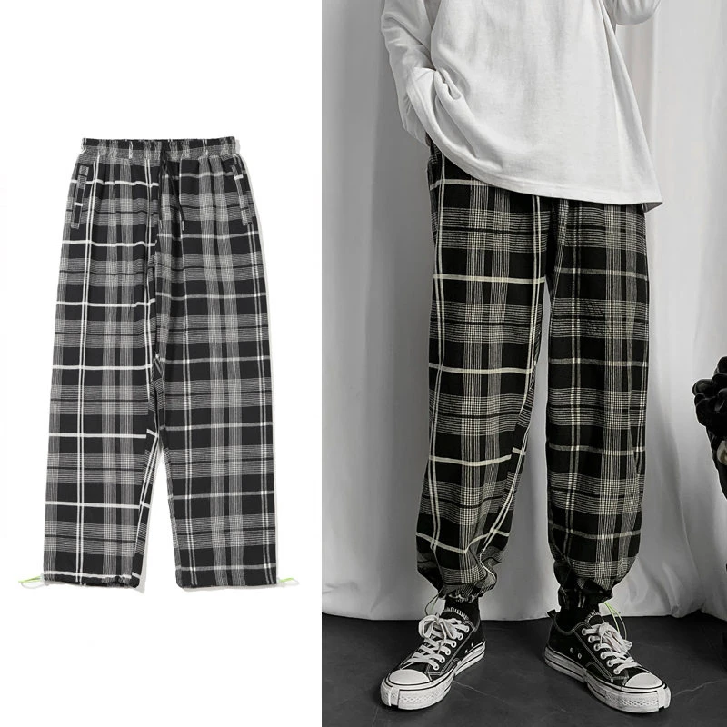 

Свободные модные повседневные клетчатые брюки в Корейском стиле, Джоггеры в стиле хип-хоп для пар, Мужская одежда, уличная одежда, мужские спортивные брюки