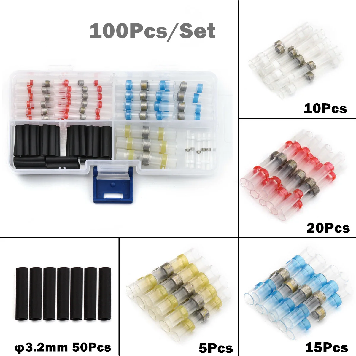 100PCS With Box 3 150/100/50 шт изолированный пайки рукав Уплотнение Термоусадочной терминалы Водонепроницаемый электрические проволочные стыковые соединители комплект 10-26AWG - Цвет: 100PCS With Box 3