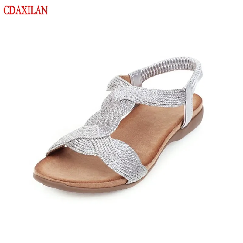 

CDAXILAN new to sandals women PU sretch band flat with open toe T- strap sandal ladies summer casual shoes