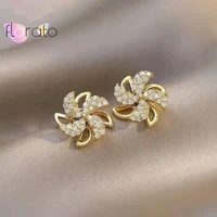 925 sterling silver ear needle rotatable windmill earrings for women minimalist crystal stud earrings korean fashion jewelry