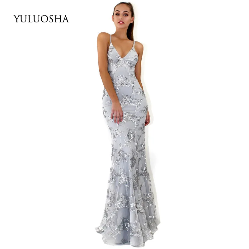 

YULUOSHA Sexy V-Neck A-Line Dresses Evening Sleeveless Backless Dresses Party Prom Formal Gowns Vestidos De Fiesta De Noche