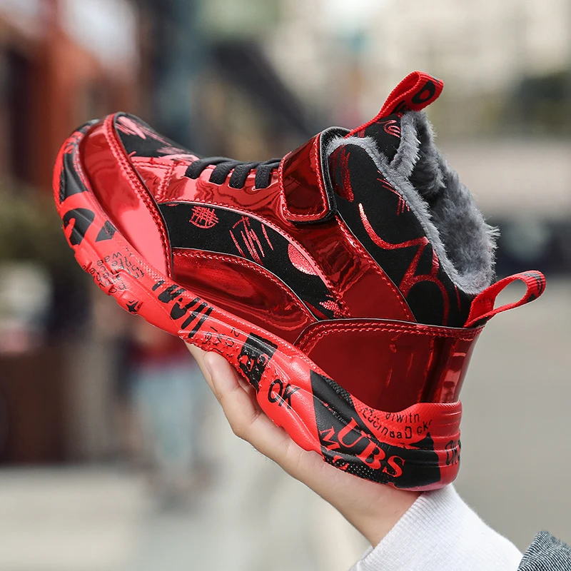 

Winter Warm Kid Boy Sneakers Black Gold Children Sport Boys Shoes Plus Velvet Teenage Shoes Light Weight Running Shoes For Boy