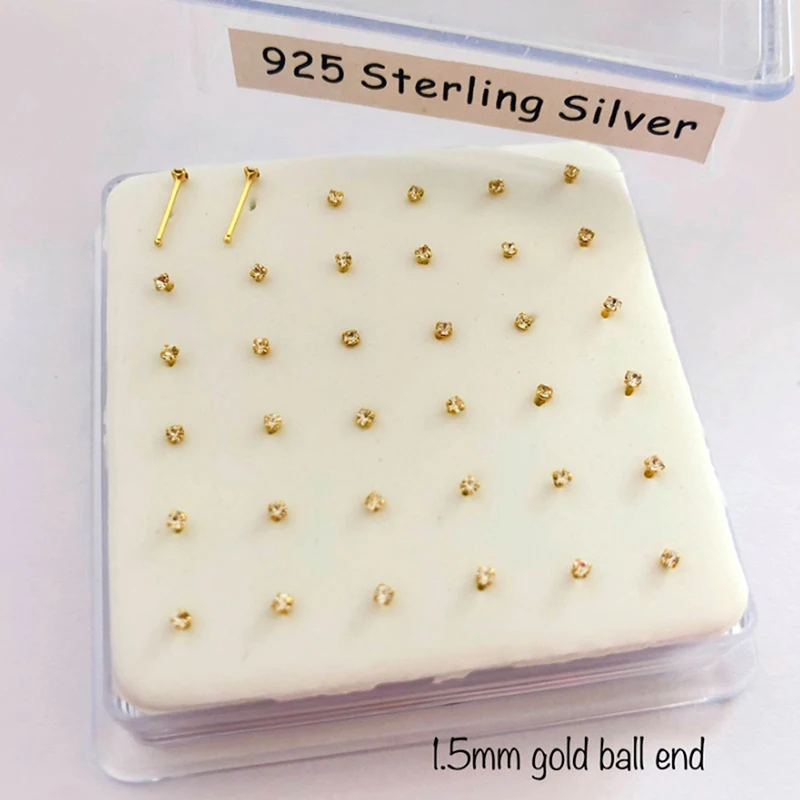 

36pcs/pack 925 Sterling Silver Nose Stud Nose Straight Piercing Jewelry Women Pircing