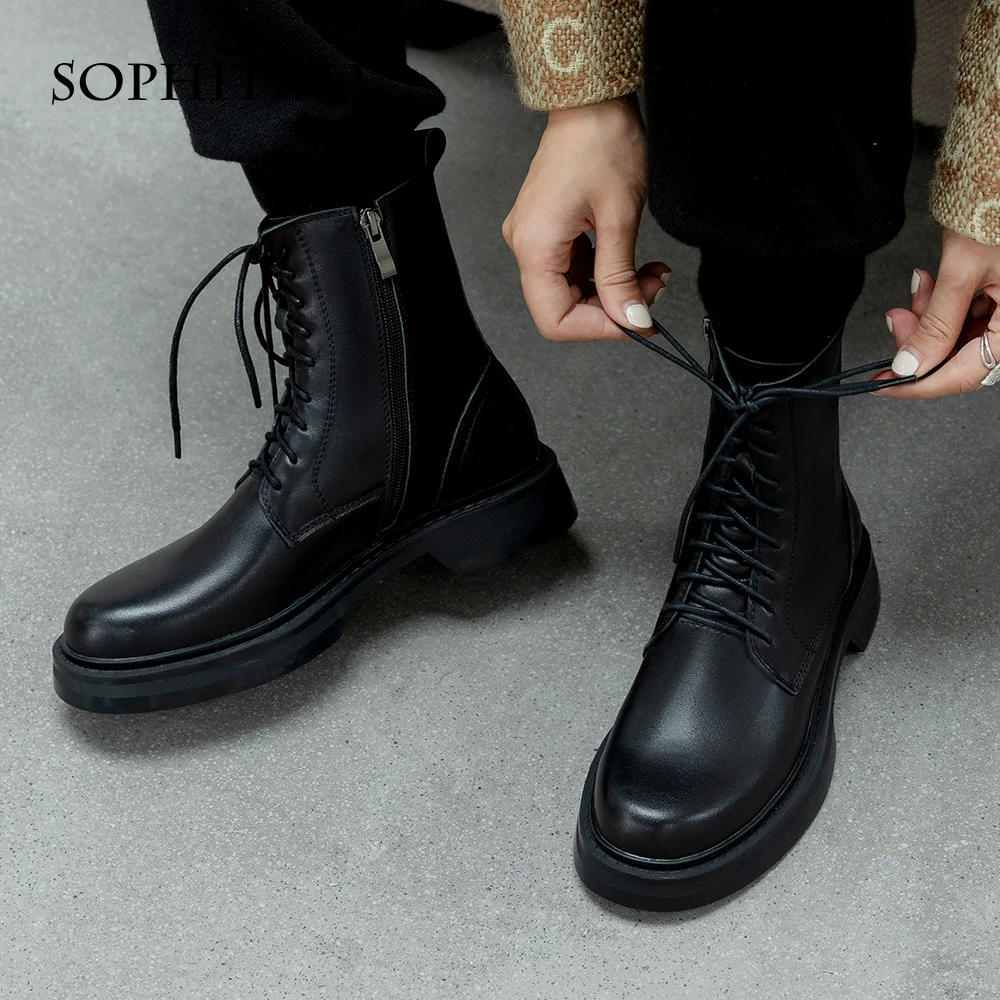 

Женские ботильоны из натуральной кожи, с круглым носком