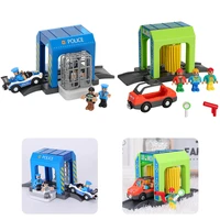 new simulation plastic toy set police station car wash room urban scene safe childrens toy set compatible with wooden track