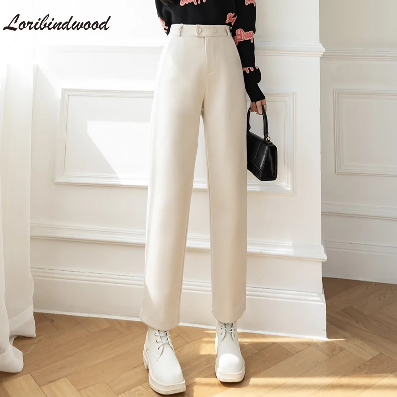 

Loribindwood шерстяные широкие брюки женские осенние и зимние 2021 новые с высокой талией драпированные свободные и тонкие плотные повседневные брюки